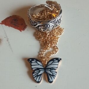 Elegant Silver and Gold Butterfly Necklace